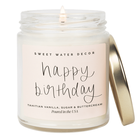 Bougie parfumée « Happy Birthday » en cire de soja - Pot transparent - 9 oz