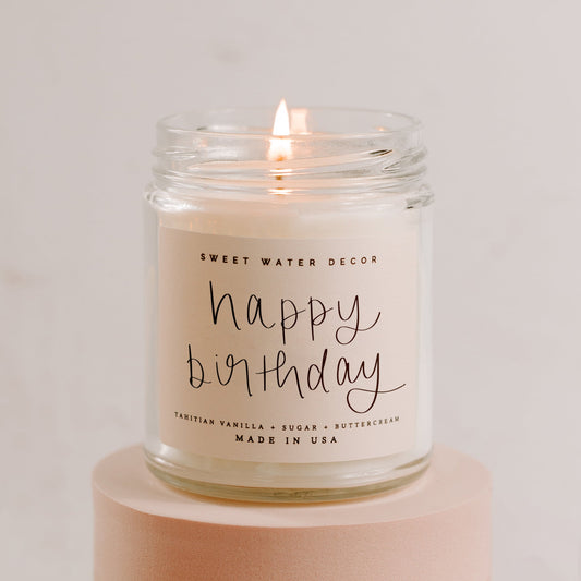 Bougie parfumée « Happy Birthday » en cire de soja - Pot transparent - 9 oz