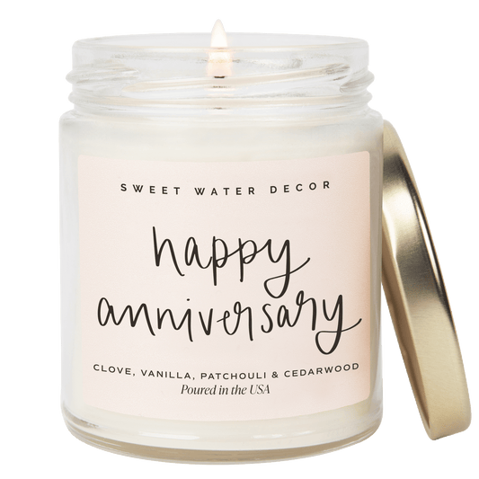 Bougie parfumée « Happy Anniversary » - Pot transparent - 9 oz (Palo Santo Patchouli)