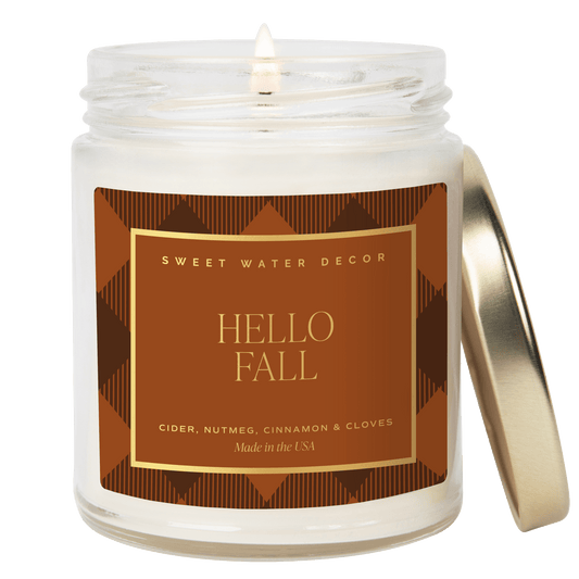 Bougie au soja Hello Fall - Motif 9 oz - Pot transparent