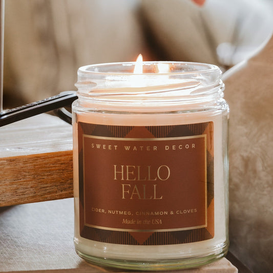 Bougie au soja Hello Fall - Motif 9 oz - Pot transparent