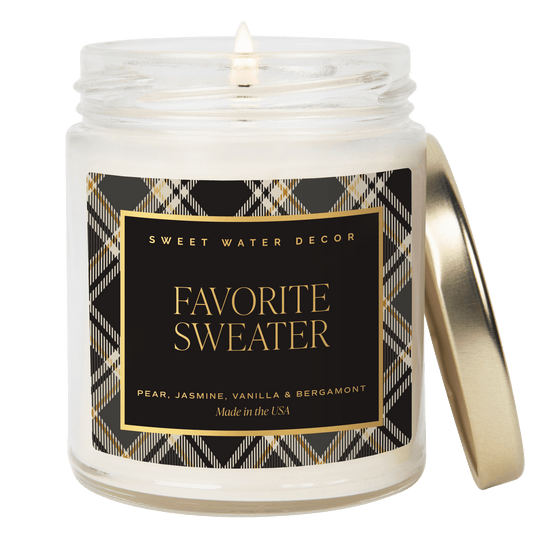 Bougie en soja Favorite Sweater - Motif 255 g - Pot transparent (Cachemire et vanille)