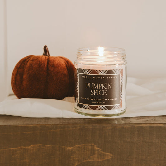 Bougie au soja parfum épices de citrouille - 9 oz à motifs - Pot transparent