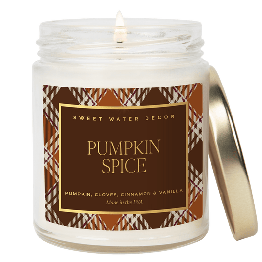 Bougie au soja parfum épices de citrouille - 9 oz à motifs - Pot transparent