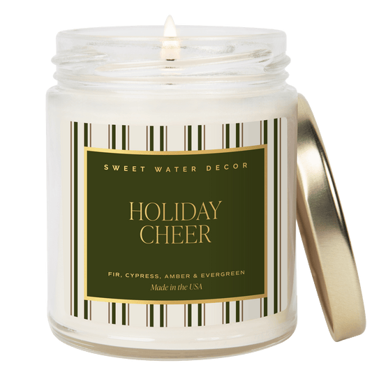 Bougie en cire de soja Holiday Cheer - Pot transparent à motifs de 9 oz