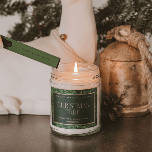 Bougie au soja sapin de Noël - Pot transparent à motifs - 9 oz
