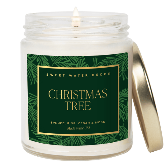 Bougie au soja sapin de Noël - Pot transparent à motifs - 9 oz