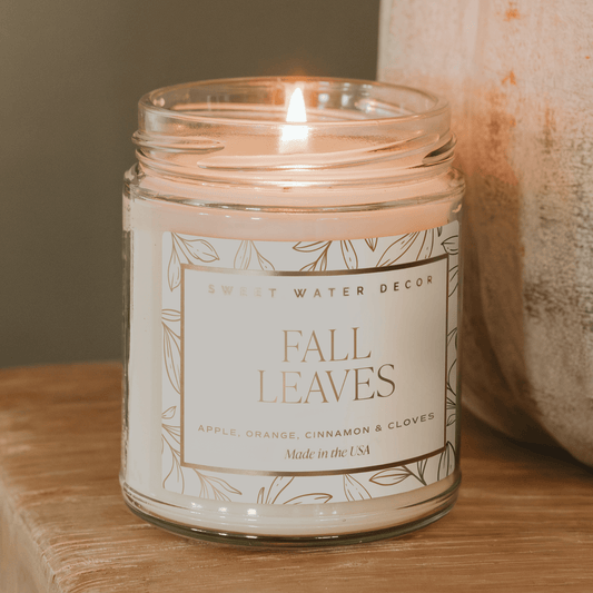 Bougie au soja feuilles d'automne - Motif 9 oz - Pot transparent