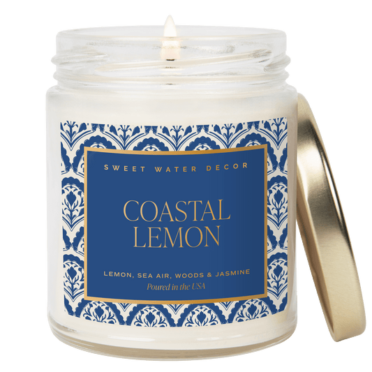 Candela alla soia Coastal Lemon - Vaso decorato trasparente - 9 once