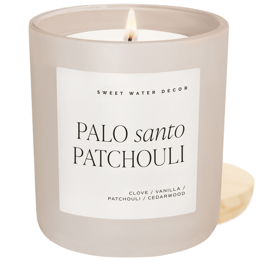 Candela di soia al Palo Santo e Patchouli - Vaso opaco color sabbia - 15 once