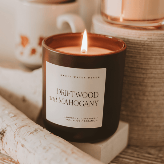 Bougie au soja Bois flotté et acajou - Pot brun mat - 15 oz