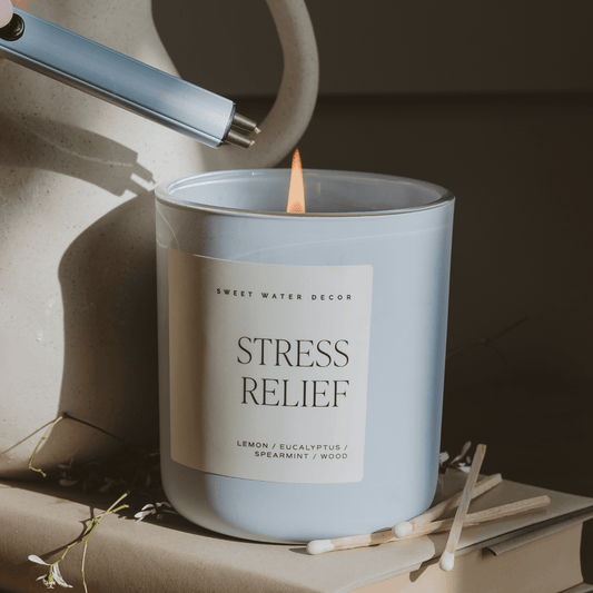 Stress Relief Soy Candle - Blue Matte Jar - 15 oz