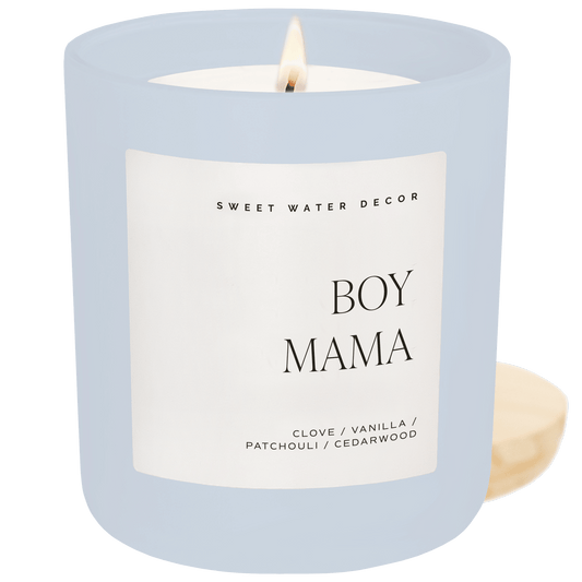 Candela di soia "Boy Mama" - Vaso opaco blu - 425 g (Palo Santo e Patchouli)