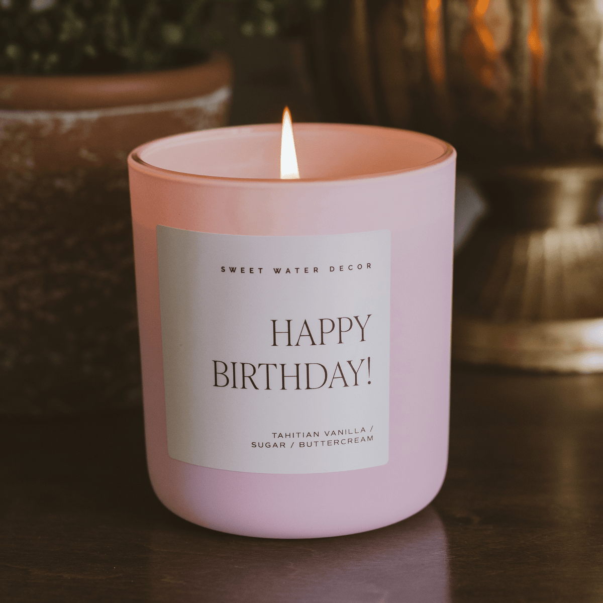 Happy Birthday Soy Candle - Pink Matte Jar - 15 oz (Vanilla Buttercream)