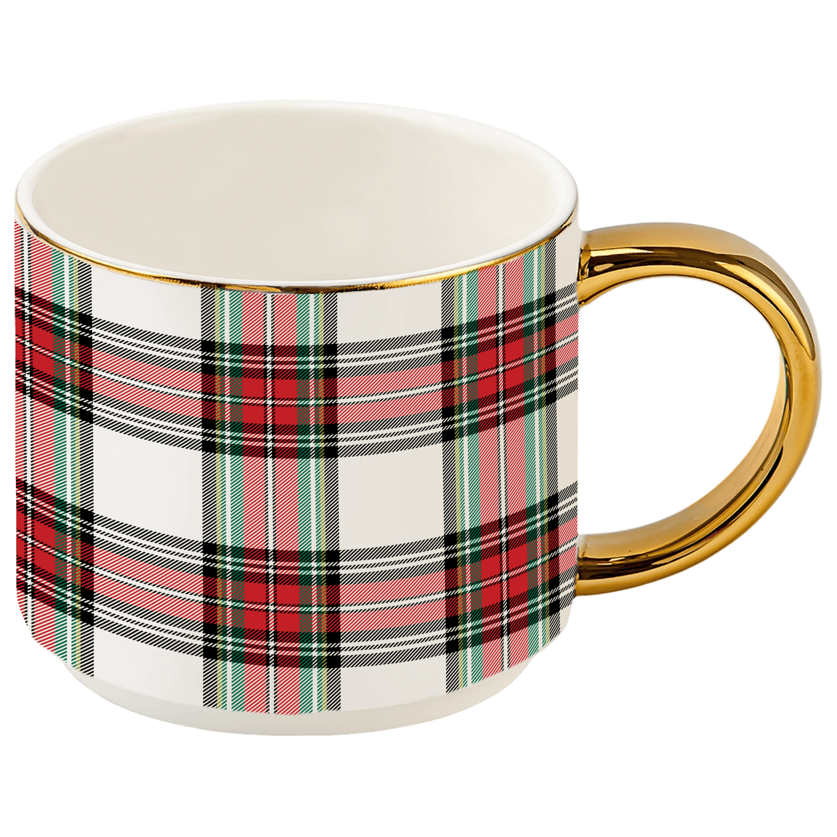 White Plaid 14 oz Gold Handle Coffee Mug