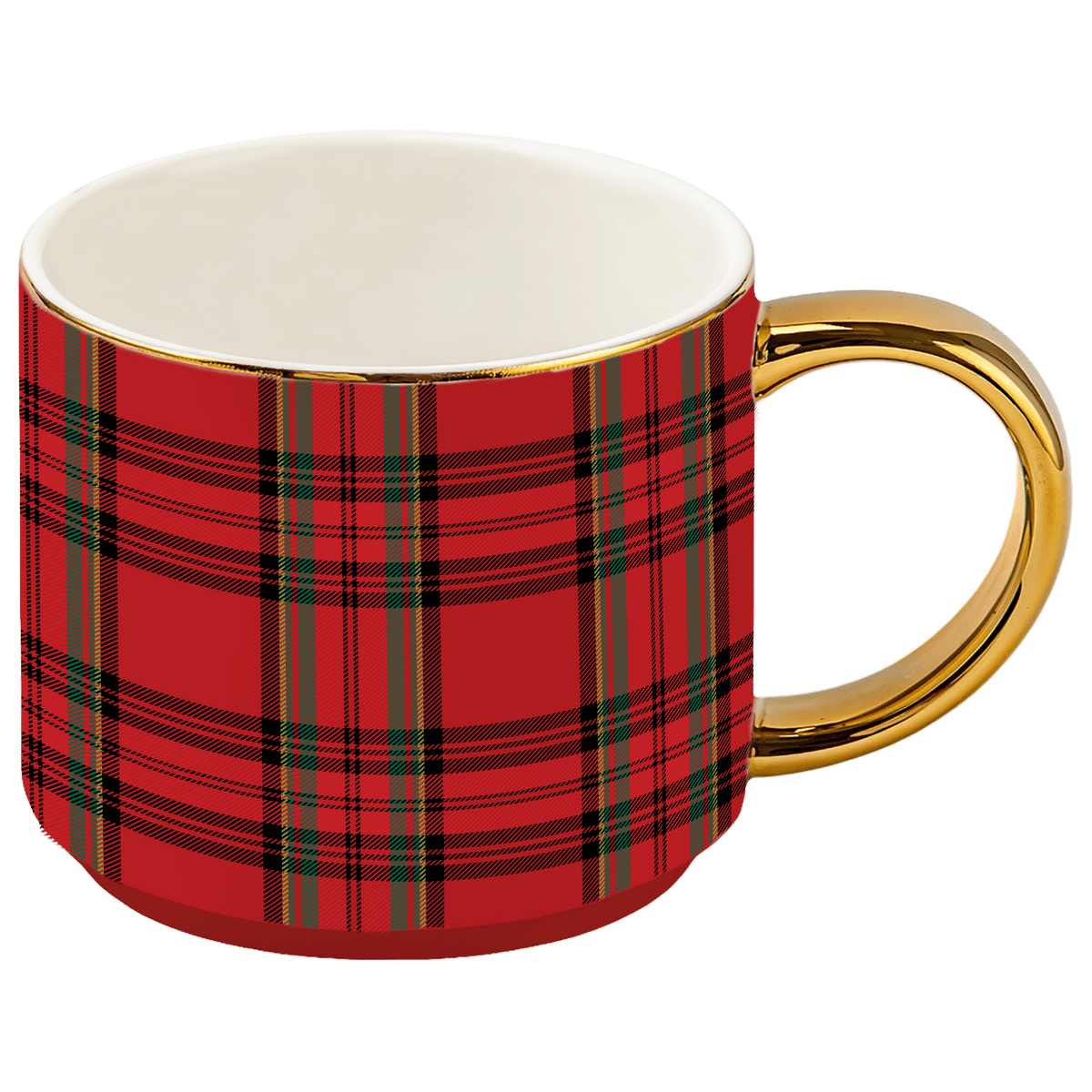 Red Plaid 14 oz Gold Handle Coffee Mug
