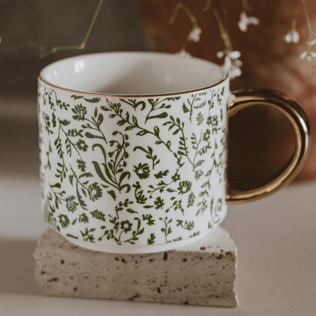Green Ditsy Floral 14 oz Coffee Mug