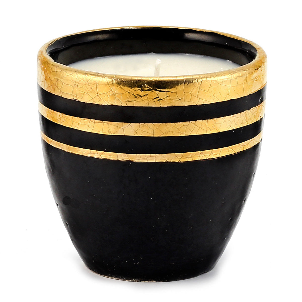 VACANCES DERUTA MILANO : Grande bougie noire avec rayures à l'or pur peintes à la main