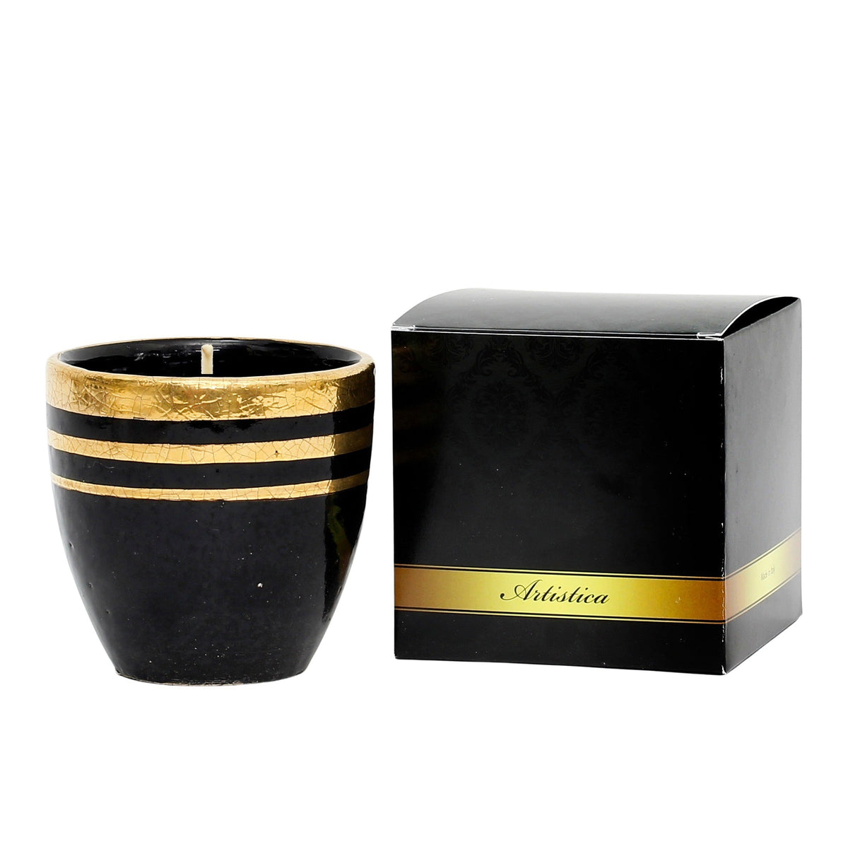 VACANCES DERUTA MILANO : Grande bougie noire avec rayures à l'or pur peintes à la main