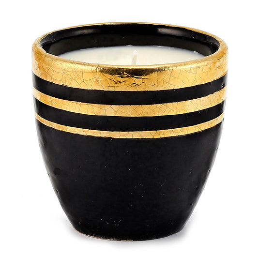 DERUTA MILANO : Grande bougie noire à rayures en or pur peintes à la main
