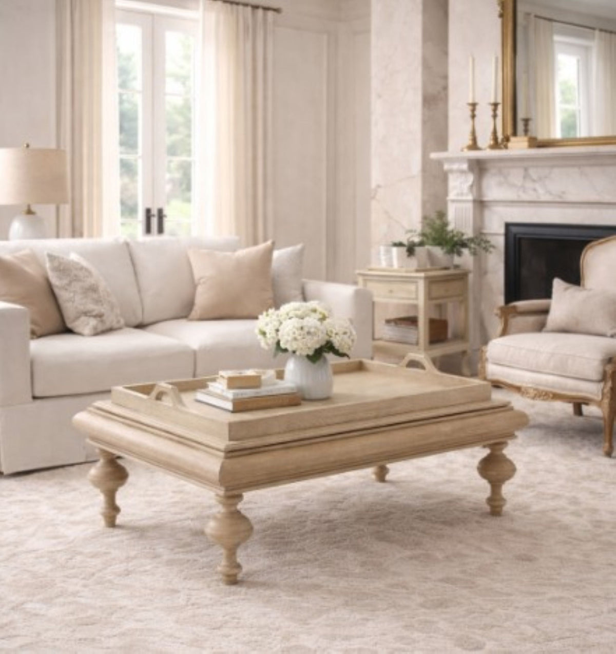 Lara Pine Wood Coffee Table with Tray Top