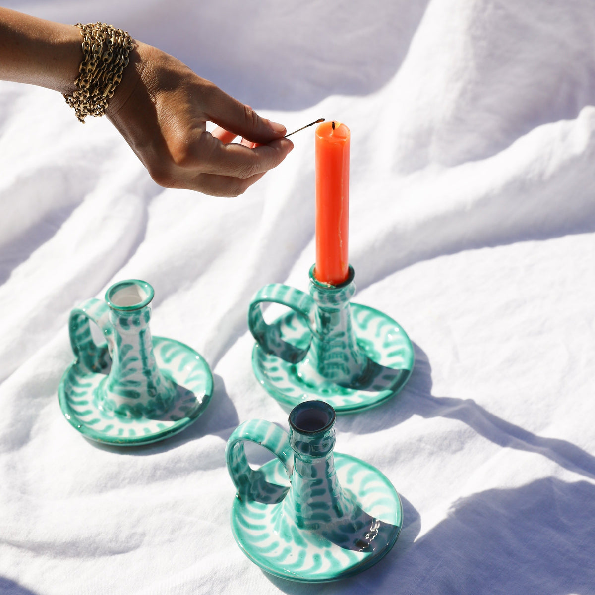 Candlestick with hand painted designs
