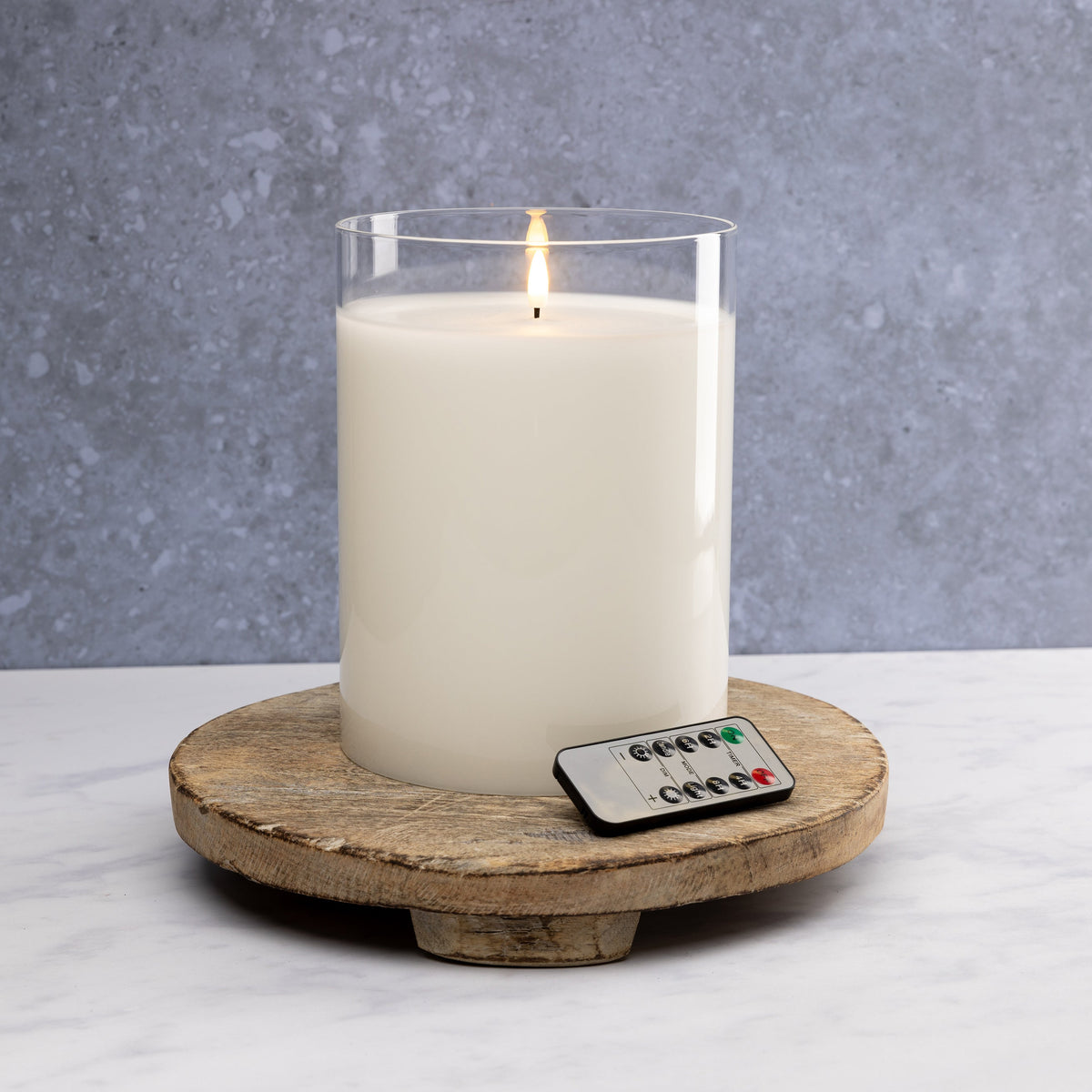 White LED Flameless Hurricane Glass Candle with Timer and Remote - Elegant Ambient Lighting