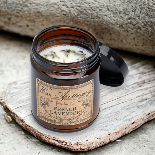 Bougie botanique de 6 oz dans un pot en verre ambré - Lavande française