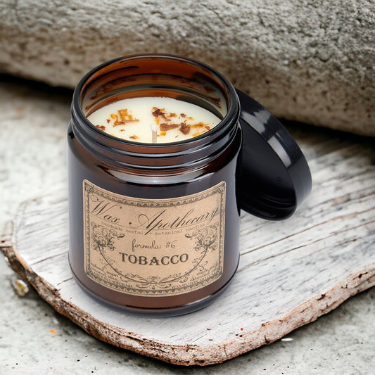 Candela botanica da 6 oz in vaso di vetro ambrato - Tabacco
