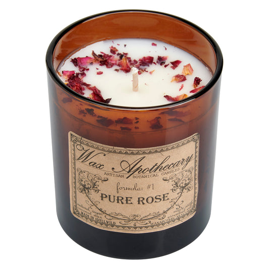 Candela artigianale in vetro ambrato alla rosa pura da 9 oz