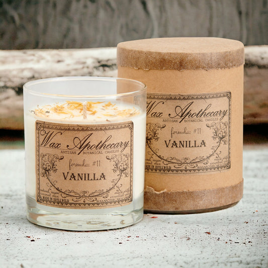 Bougie botanique à la vanille 7 oz dans un verre à scotch