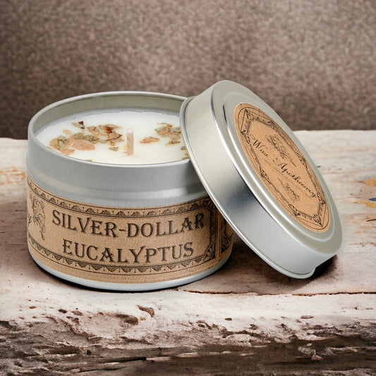 Candela botanica da viaggio in latta - Eucalipto Silver-Dollar