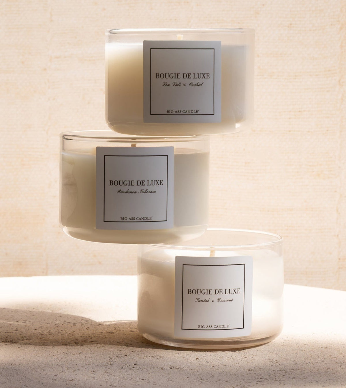 Trio Gardenia Tuberose Sea Salt Orchid Santal Coconut Scented Candle