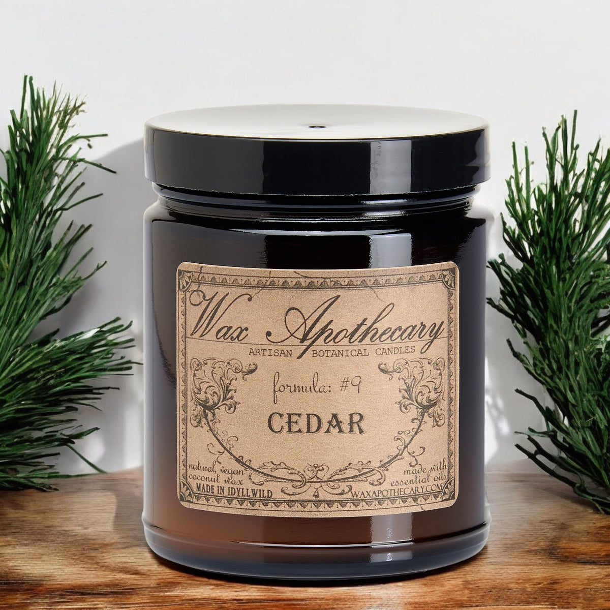 Candela botanica da 6 oz in vasetto di vetro ambrato - Cedro