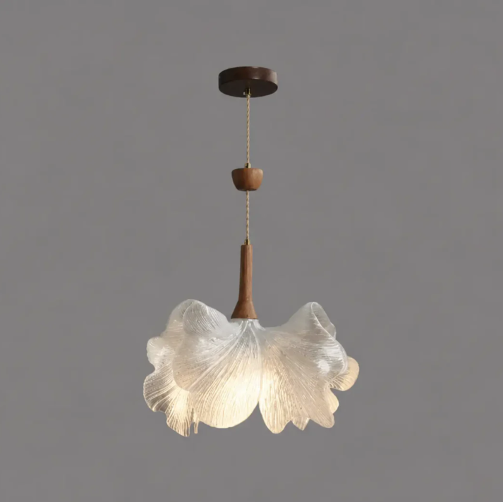 Epiphyllum Acrylic Petal Pendant Light with Walnut Wood Accents