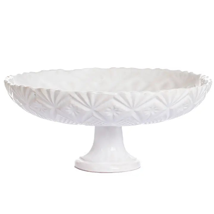 Vintage Inspired Handmade Ceramic Cake Stand – Green, White, Gray & Taupe