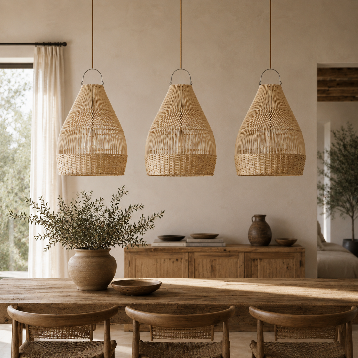 Sculptural Rattan Woven Lantern Tessa Pendant Light