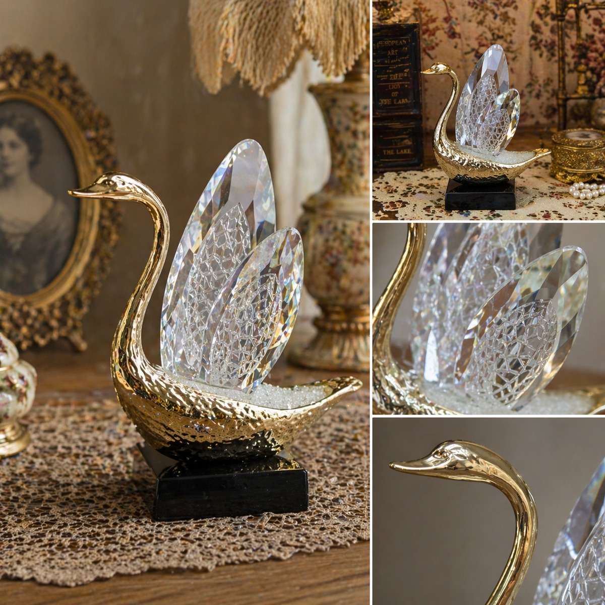 Crystal Glass Swan Decor