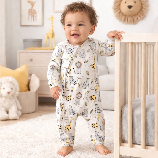Barboteuse zippée Safari Snuggles - Vêtement pour bébé en bambou