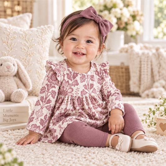 Ensemble bébé fille Tapisserie florale – Haut en bambou et pantalon en coton