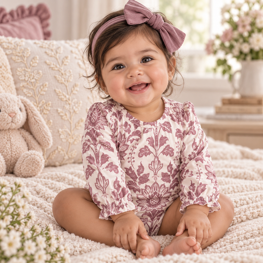Body bébé à motif floral - Manches longues style vintage
