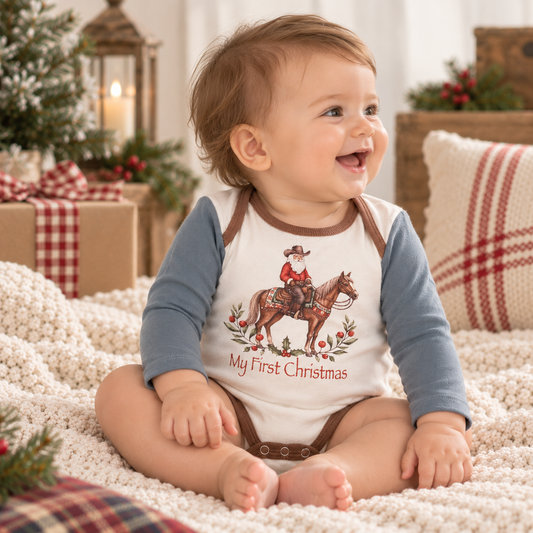 Body pour bébé « Mon premier Noël cow-boy » - Côtelé en coton
