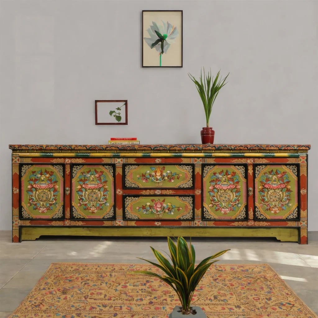 Celestial Dynasty Hand-Painted Low Console Cabinet