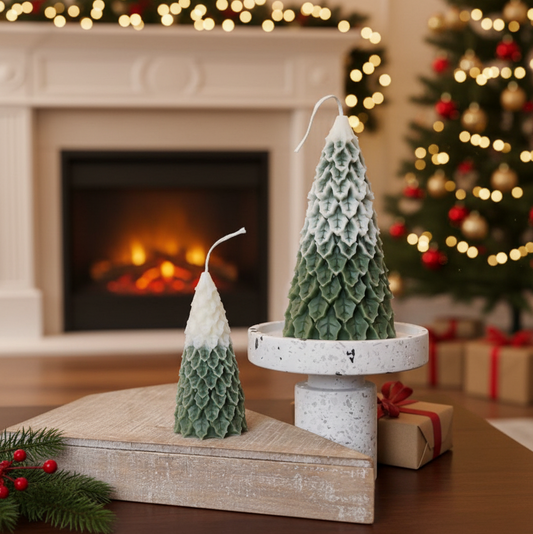 Candele natalizie a forma di pino | Decorazioni natalizie scultoree in cera di soia