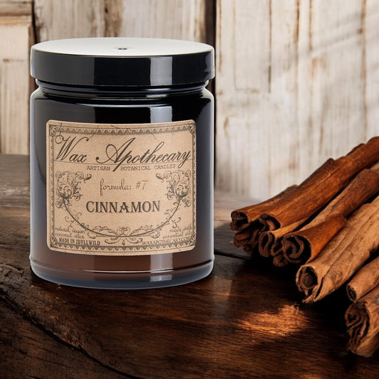 Candela botanica da 6 oz in vasetto di vetro ambrato - Cannella