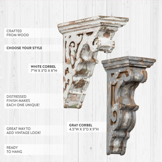 Antique Inspired Distressed Wooden Corbel, Pick Your Style