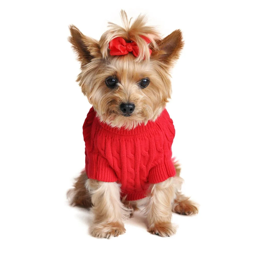 100% Combed Cotton Cable Knit Dog Sweater