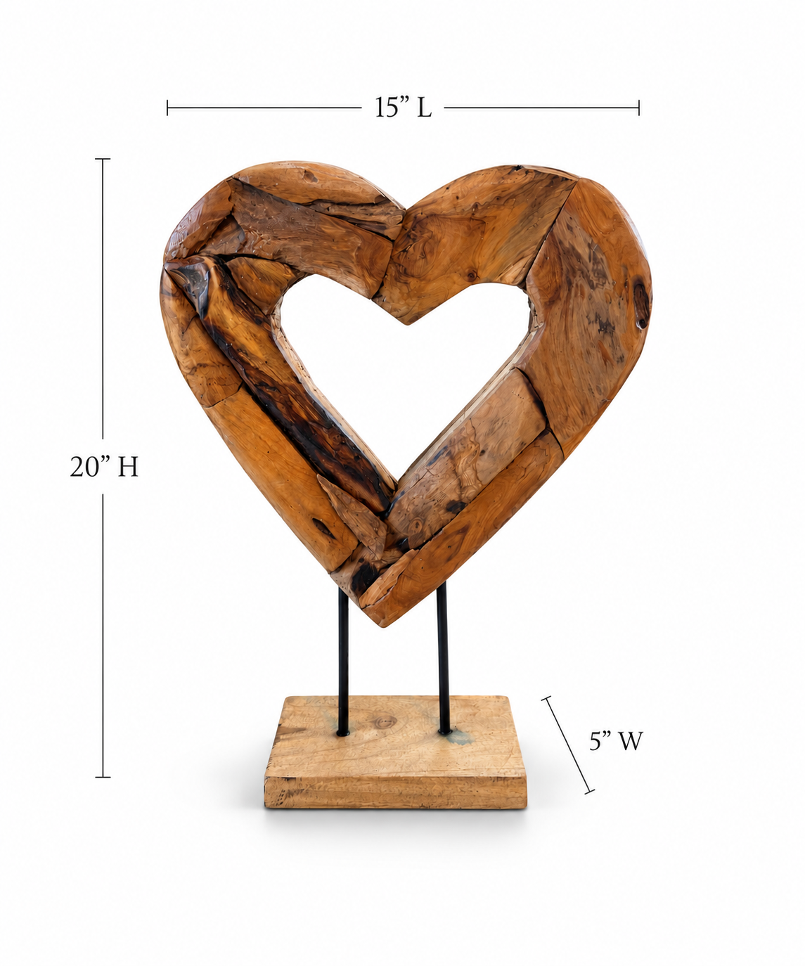 Handmade Bali Teak Heart Sculpture on Stand Small