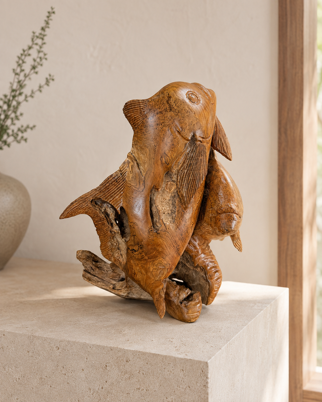Rising Current Teak Permit Sculpture