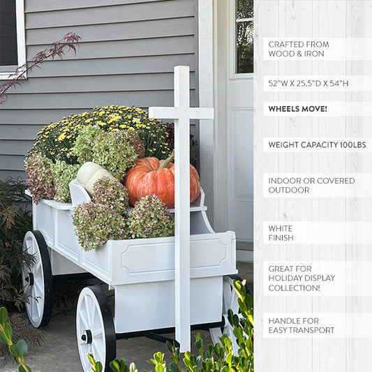 54 Inch Wood and Iron White Display Rolling Cart